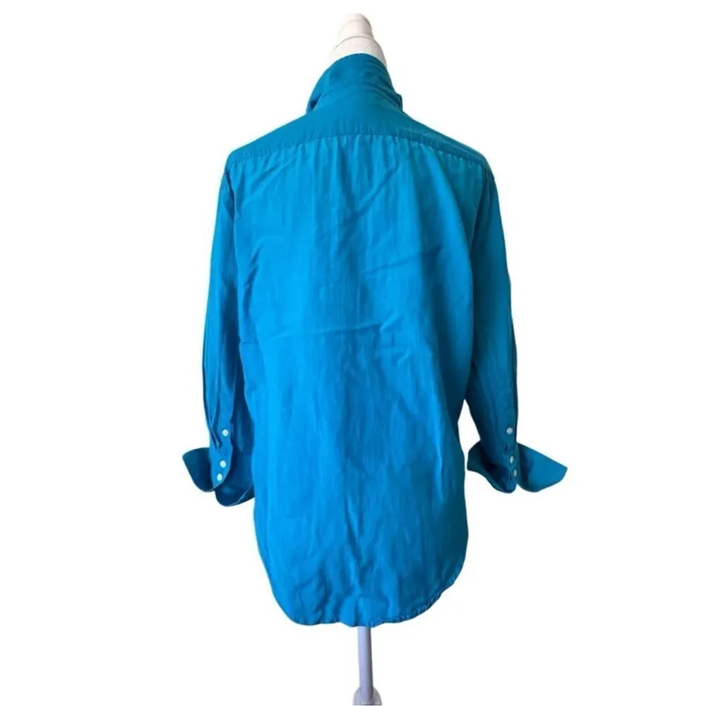J. Crew Women's Long-Sleeve Button-Down Blue Blouse Boyfriend Cut SZ  2